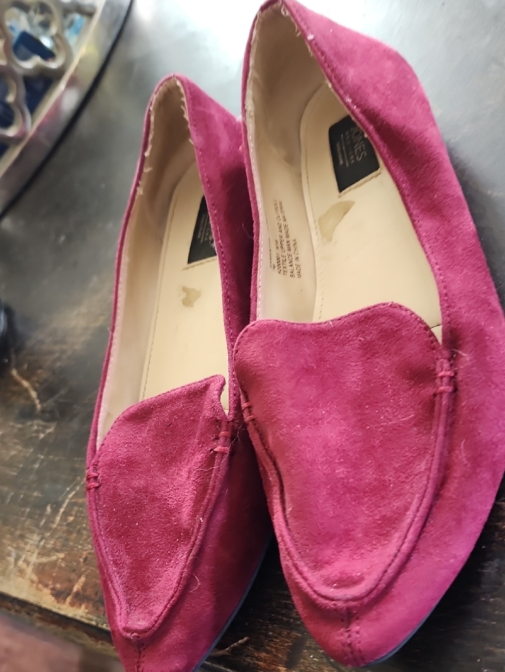 Jones New York Suede Pointed Loafers in Berry Pink